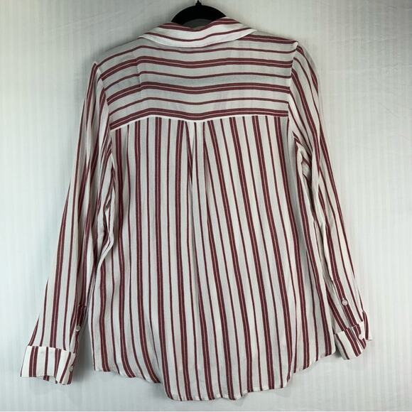 B.P. White Red Stripes Viscose Button Up Shirt Junior Size Large Nautical Prep - Picture 8 of 9